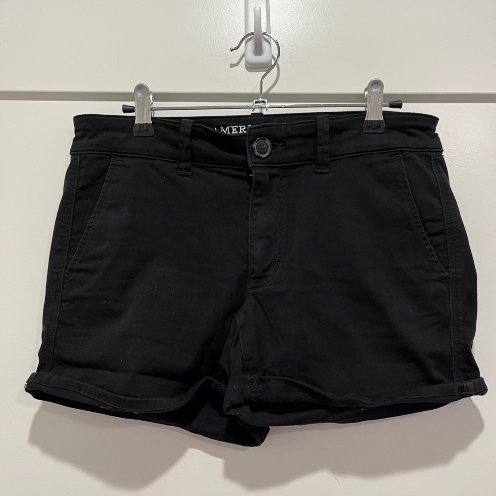 American Eagle Black Midi Super Stretch Cuffed Shorts Womens 6 Regular